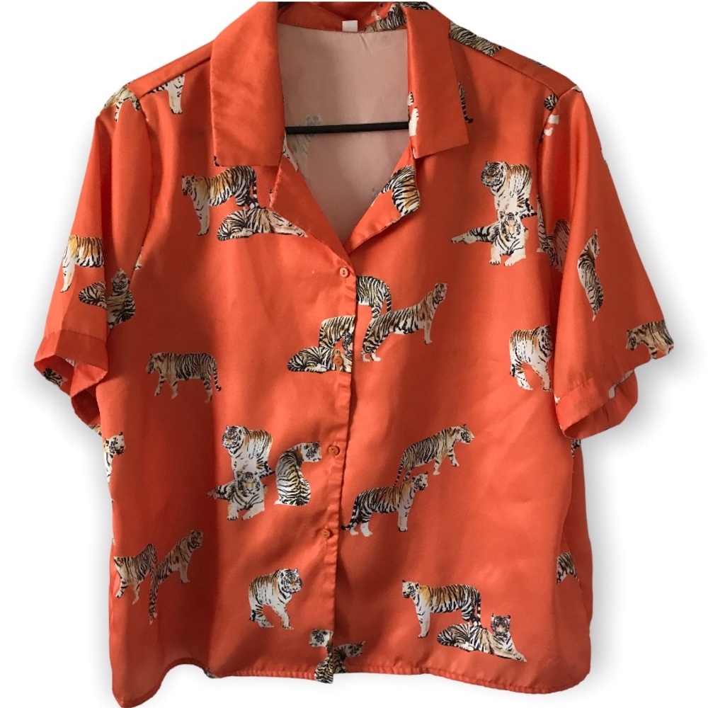 Orange Tiger Detail Short Button Down